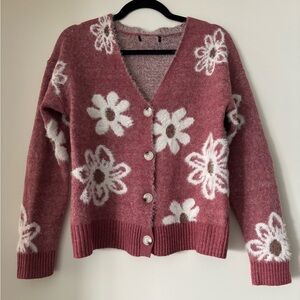 Floral Pink Cardigan Sweater in size small